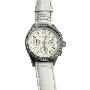Michael Kors Women's Wristwatch Embossed Genuine Leather Stainless Steel White